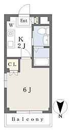 ツインクレスト童夢I 3階1Kの間取り