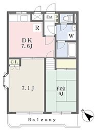 エクセレントコート 2DKの間取図画像