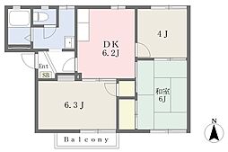 サンライズD 3DKの間取図画像