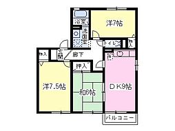 タナカハウス壱番館 3DKの間取図画像