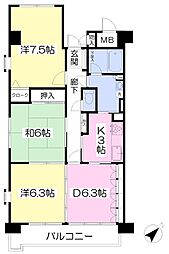 シンフォニーガーデン 4階3DKの間取り