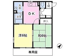 ガーデニア和光Ｂ棟 1階2DKの間取り