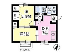 サンサーラ泉 2DKの間取図画像