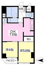 ライオンズシティ川越 2DKの間取図画像