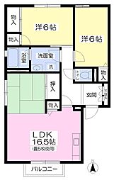 サン・リーベB 2LDKの間取図画像