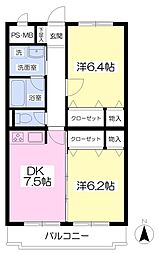 クレール所沢 2DKの間取図画像