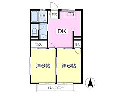 コーポ阿部B 2DKの間取図画像