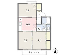 セジュールナカミカワＢ 2階3DKの間取り