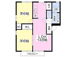 フラワーレジデンスリラB 2LDKの間取図画像