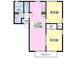 フラワーレジデンスリラA 2LDKの間取図画像