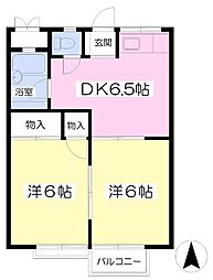 ハイグレード本篠 2DKの間取図画像