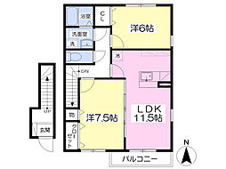 グレイスＢ 2階2LDKの間取り