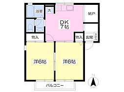 ジュネス天田 2DKの間取図画像