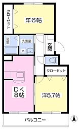 R'ガーデン 2DKの間取図画像
