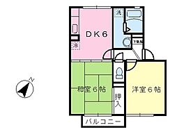 ソレイユIII 2階2DKの間取り