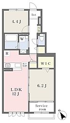 カーサ・デル・ソーレ八幡 1階2LDKの間取り