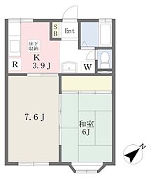 クレセール八木山 2Kの間取図画像