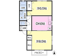 フィオーレ旭ヶ丘 2階2DKの間取り