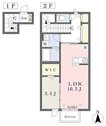 仙台市泉区七北田字駕籠沢アパート 1LDKの間取図画像