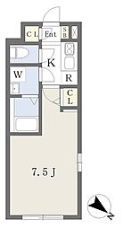 仙台市地下鉄東西線 国際センター駅 徒歩13分の賃貸マンション 2階1Kの間取り
