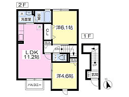 Ｄ−ｒｏｏｍ南目館 2階2LDKの間取り