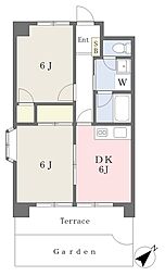 サンチェリー雅 2DKの間取図画像
