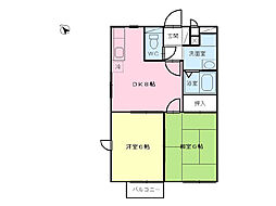 エバーコート1A棟 2DKの間取図画像
