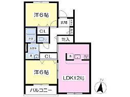 シェリーパークシオンD 2LDKの間取図画像