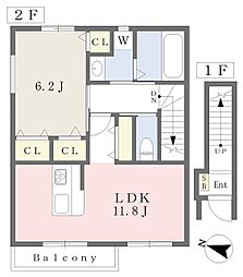 ヴェルデ青山B棟 1LDKの間取図画像