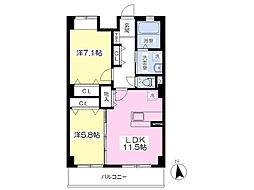 グレースヒルズ2 2LDKの間取図画像
