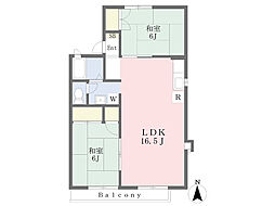 サンハイツB棟 2LDKの間取図画像