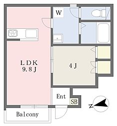 LunaBianca山越 1LDKの間取図画像