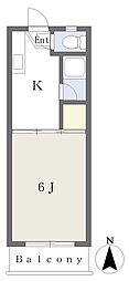 福田マンション 1Kの間取図画像