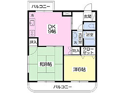 竹村第2ビル優美 2DKの間取図画像