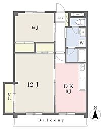 シャンシュール山越 2DKの間取図画像