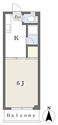 福田マンション 1Kの間取図画像