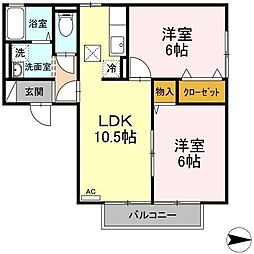 リヴェールチカA 2LDKの間取図画像