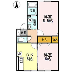 アヴァンティ浜田B 2DKの間取図画像