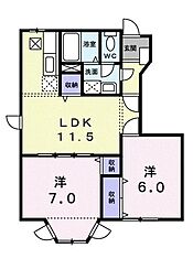 ラルジュ余戸B 2LDKの間取図画像