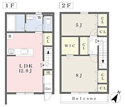 東温市志津川アパート 2LDKの間取図画像