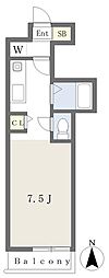 KBコート土居田2 1Kの間取図画像