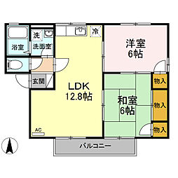 カーサ・フォンテーヌC 2LDKの間取図画像
