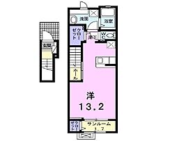 伊予鉄道市駅線 勝山町駅 徒歩16分の賃貸アパート 2階ワンルームの間取り