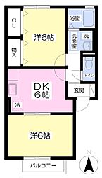 コーポパークサイドG 2DKの間取図画像