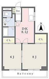 オックスフォードサーカス河原町 2DKの間取図画像