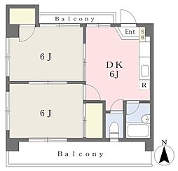 メロディーハイツ束本 2DKの間取図画像