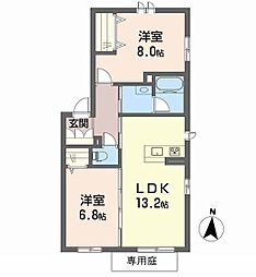 伊予鉄道郡中線 土居田駅 徒歩4分の賃貸アパート 1階2LDKの間取り