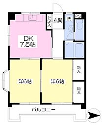 キャッスル畑寺 2DKの間取図画像