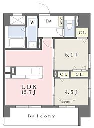 ルーチェフェリス・レジデンス竹下 2LDKの間取図画像
