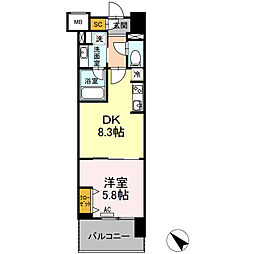 ウィスタリアレジデンス博多 1DKの間取図画像